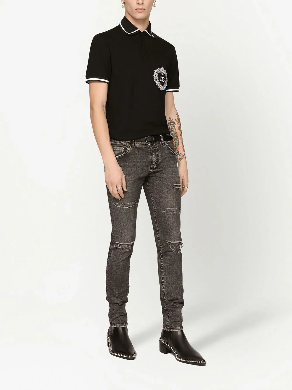 Black Polo Shirt with Logo Embroidery