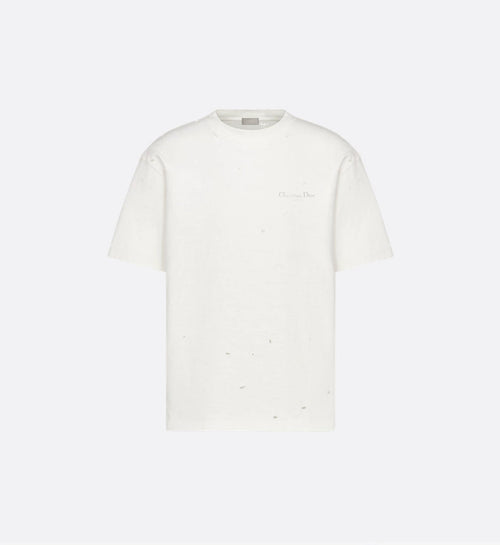 White Distressed-Effect Cotton Jersey T-shirt