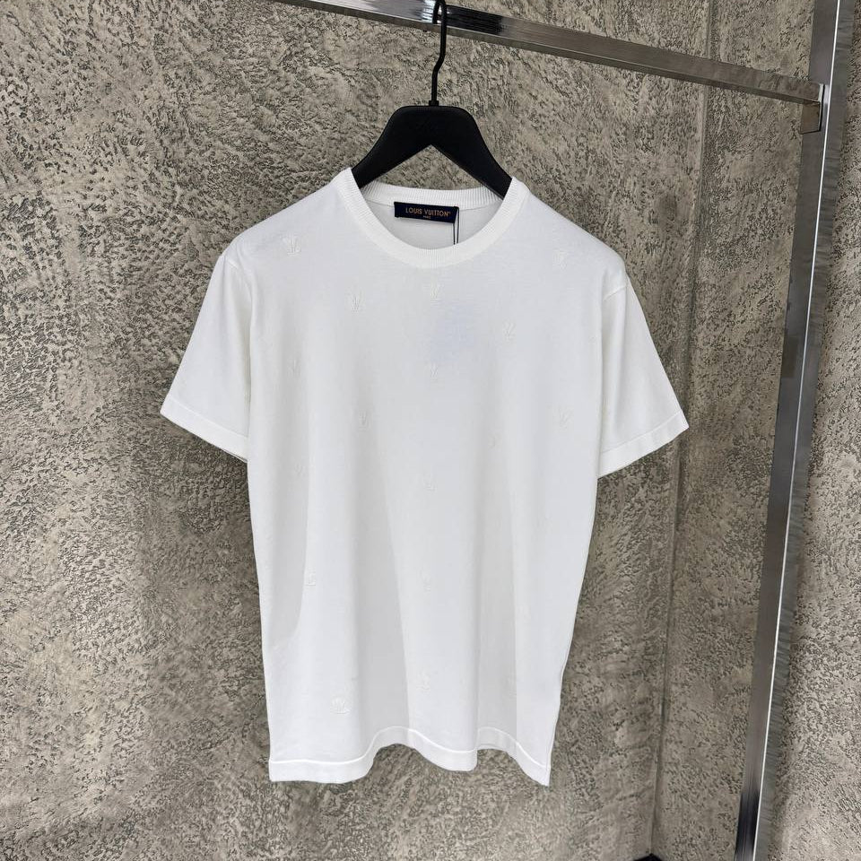 LV Blason White Embroidered Short-Sleeved T-shirt