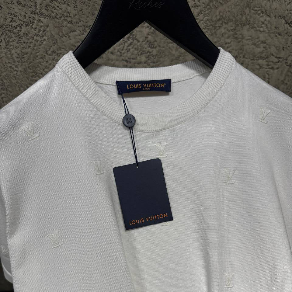 LV Blason White Embroidered Short-Sleeved T-shirt