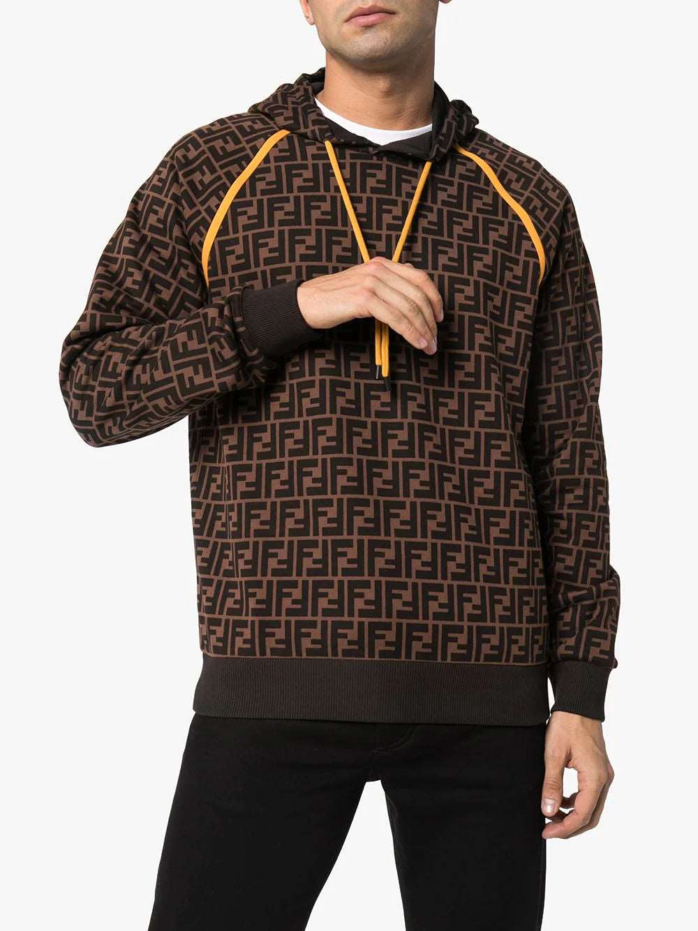 FND FF logo print Brown hoodie - Styledistrict