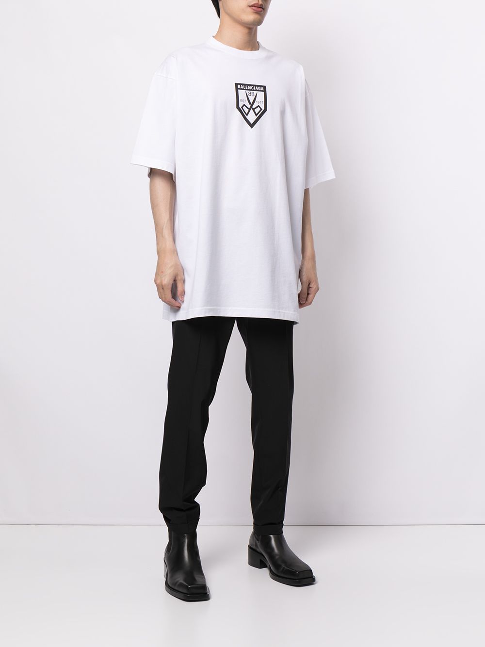 Scissors Logo Print White Oversized T-shirt