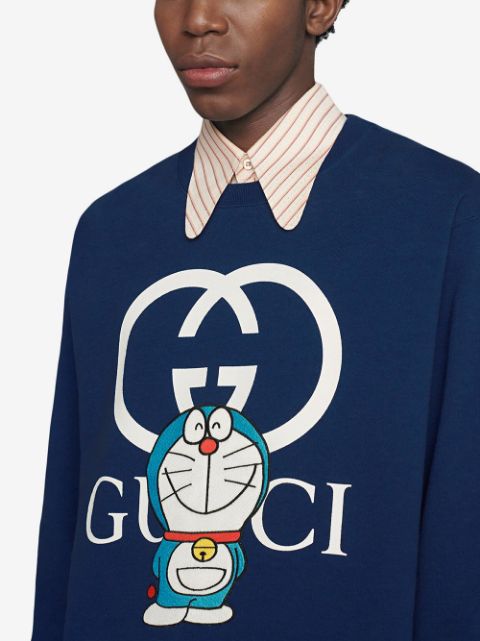 GUC x Doraemon logo print blue Sweatshirt - Styledistrict