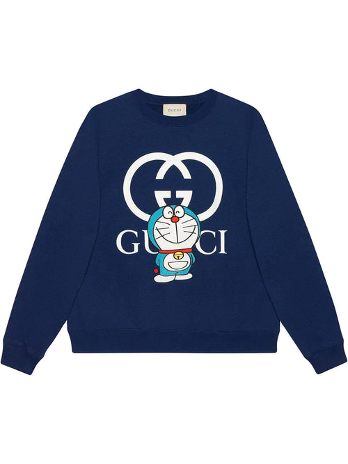 GUC x Doraemon logo print blue Sweatshirt - Styledistrict