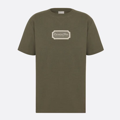 RELAXED FIT KHAKI T-SHIRT WITH EMBROIDERY