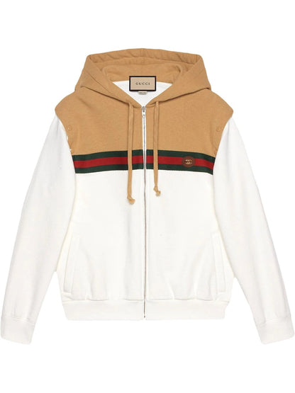 GUC Web-stripe trim zip-up White Hoodie - Styledistrict