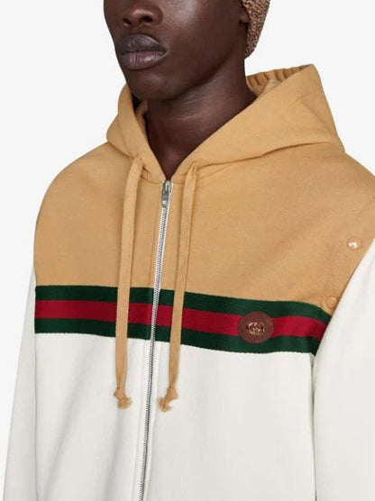 GUC Web-stripe trim zip-up White Hoodie - Styledistrict