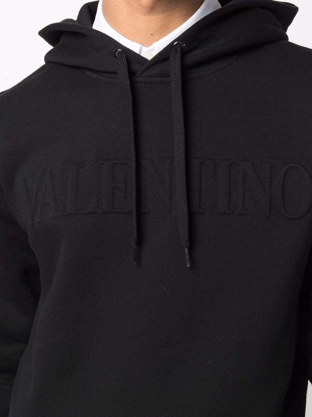 VLTN Embossed Logo Drawstring Black Hoodie - Styledistrict