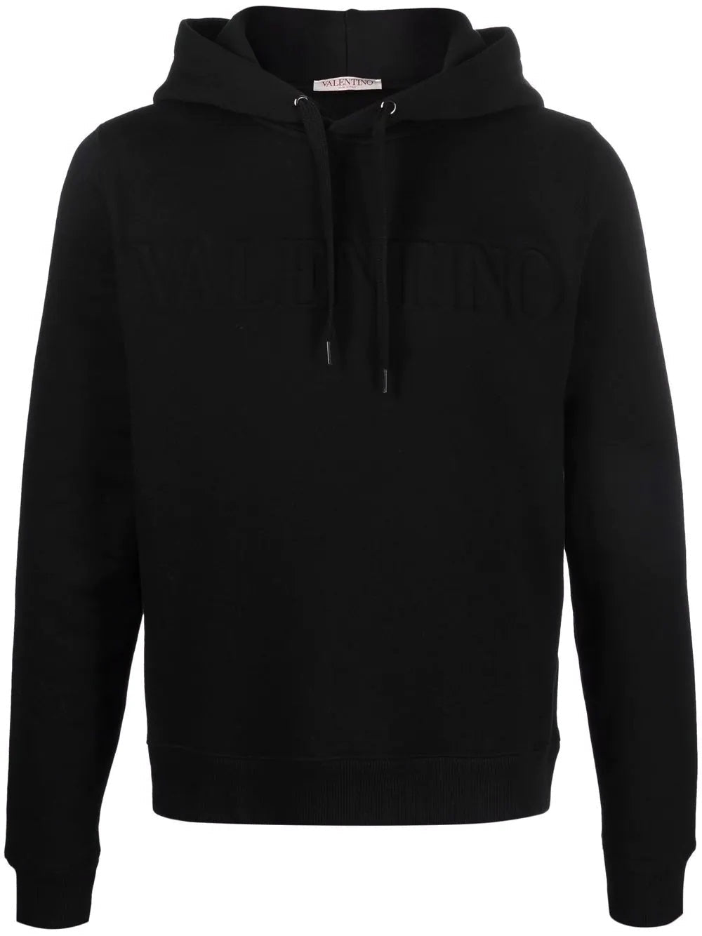 VLTN Embossed Logo Drawstring Black Hoodie - Styledistrict