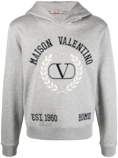 VLTN VLogo Crest Logo-embroidered Grey Hoodie - Styledistrict