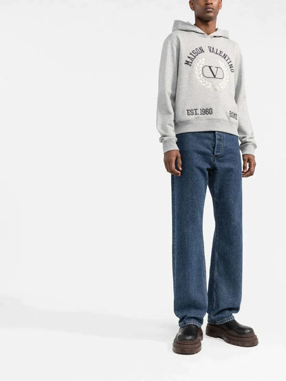 VLTN VLogo Crest Logo-embroidered Grey Hoodie - Styledistrict