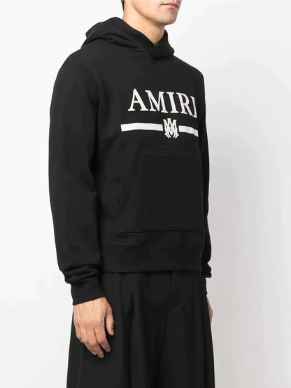 AMR MA Bar Black Cotton Hoodie - Styledistrict