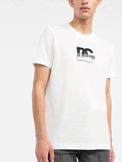 DG Logo Patch White Cotton T-shirt - Exclusive Wear