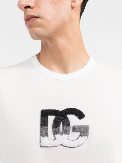 DG Logo Patch White Cotton T-shirt - Exclusive Wear