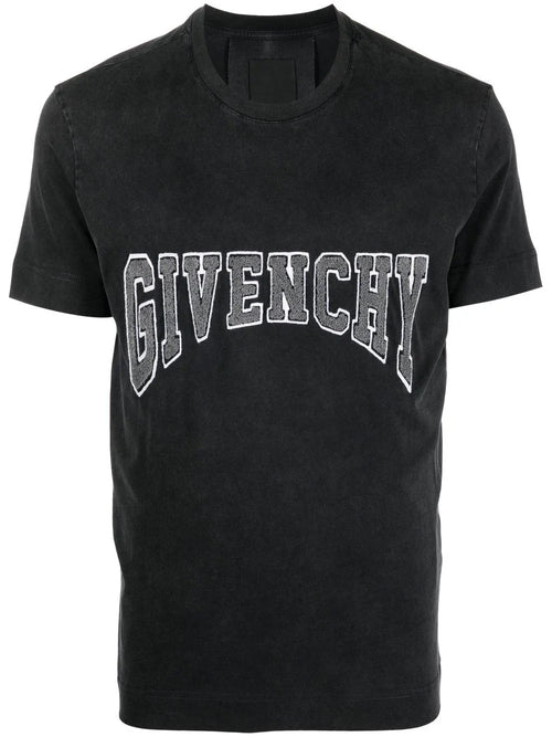 Logo Embroidered Faded Black T-shirt