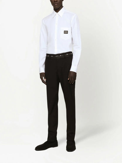 Logo-Plaque White Cotton-Poplin Shirt