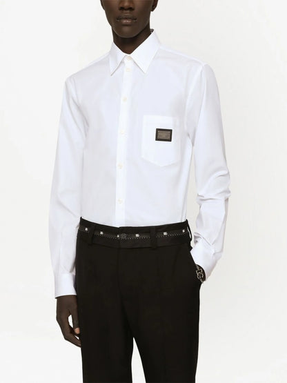Logo-Plaque White Cotton-Poplin Shirt
