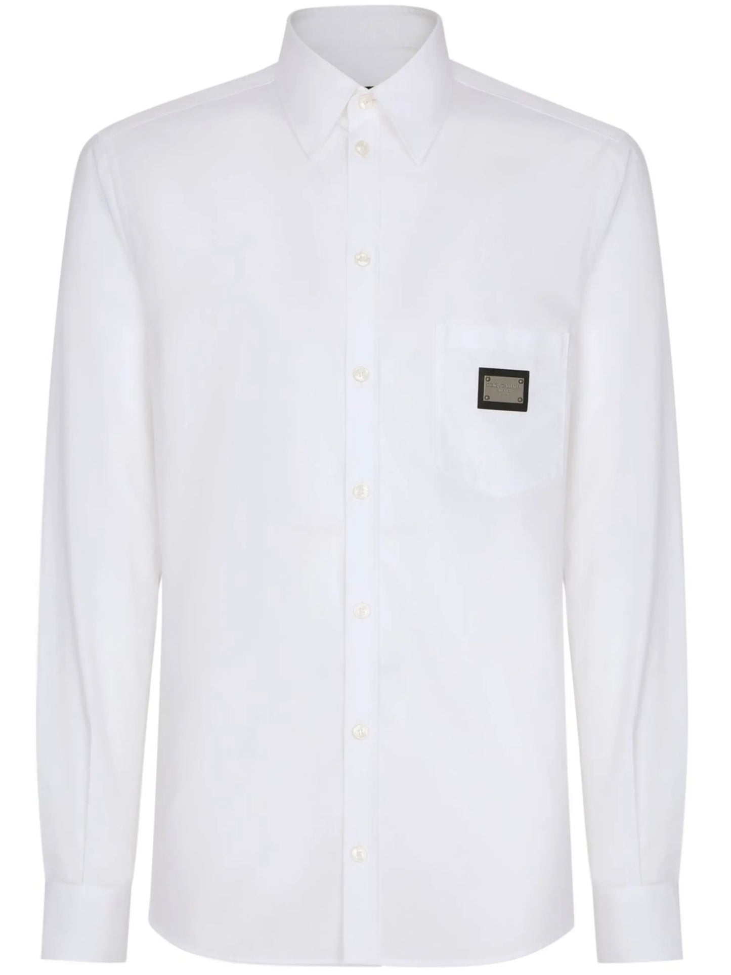 Logo-Plaque White Cotton-Poplin Shirt