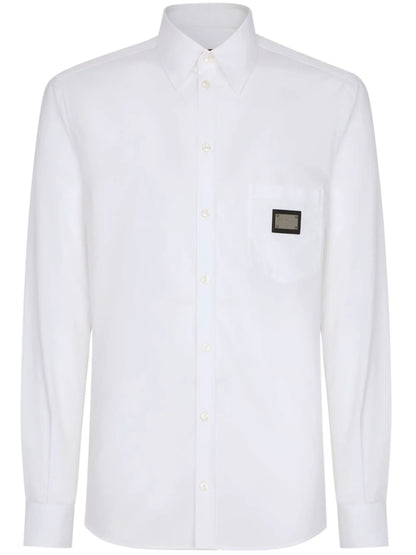 Logo-Plaque White Cotton-Poplin Shirt