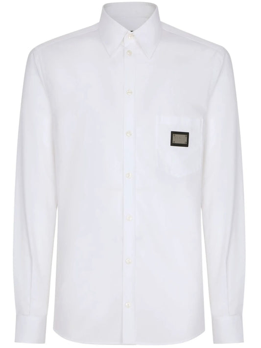 Logo-Plaque White Cotton-Poplin Shirt