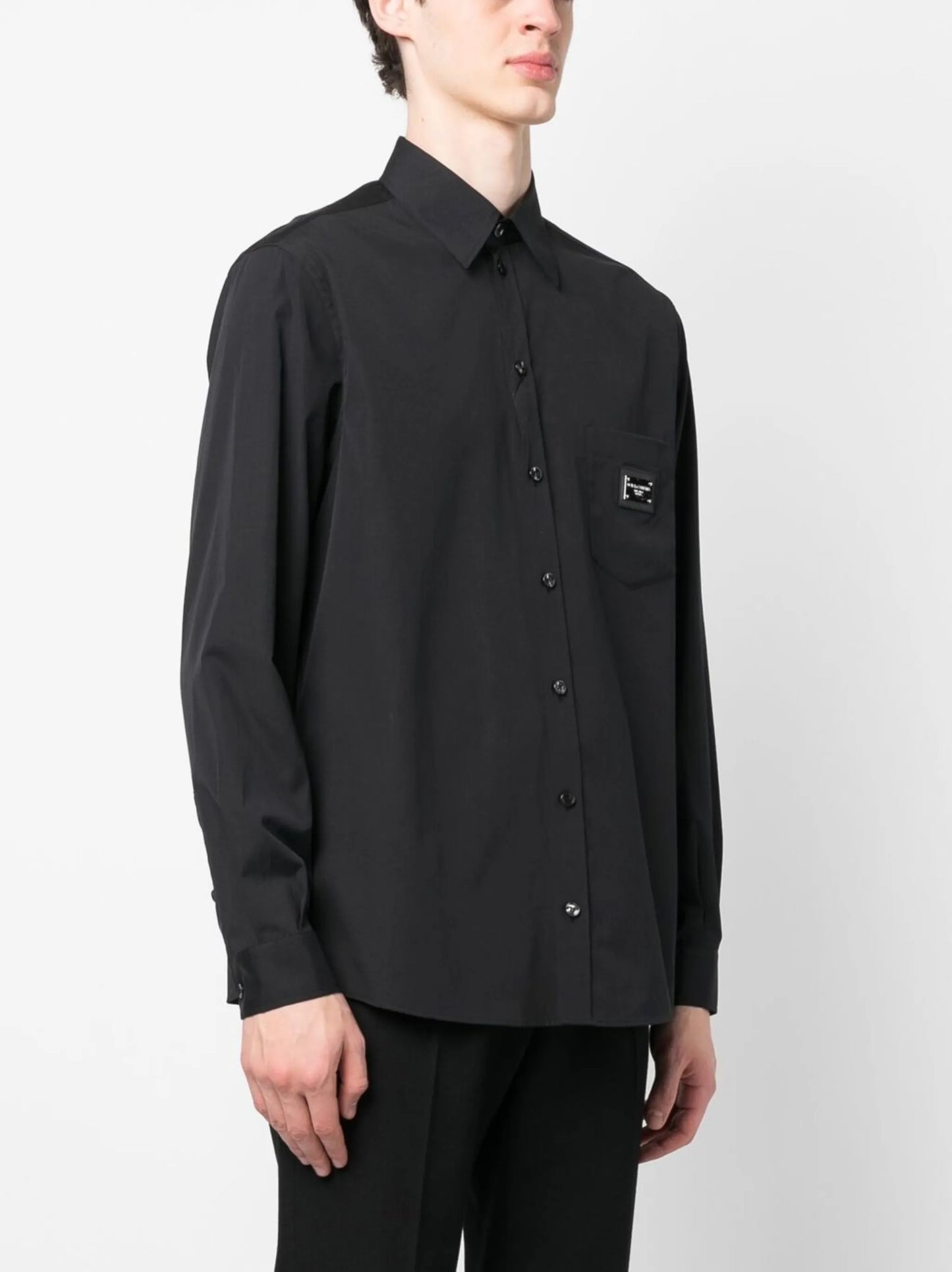 Logo-Plaque Black Cotton-Poplin Shirt