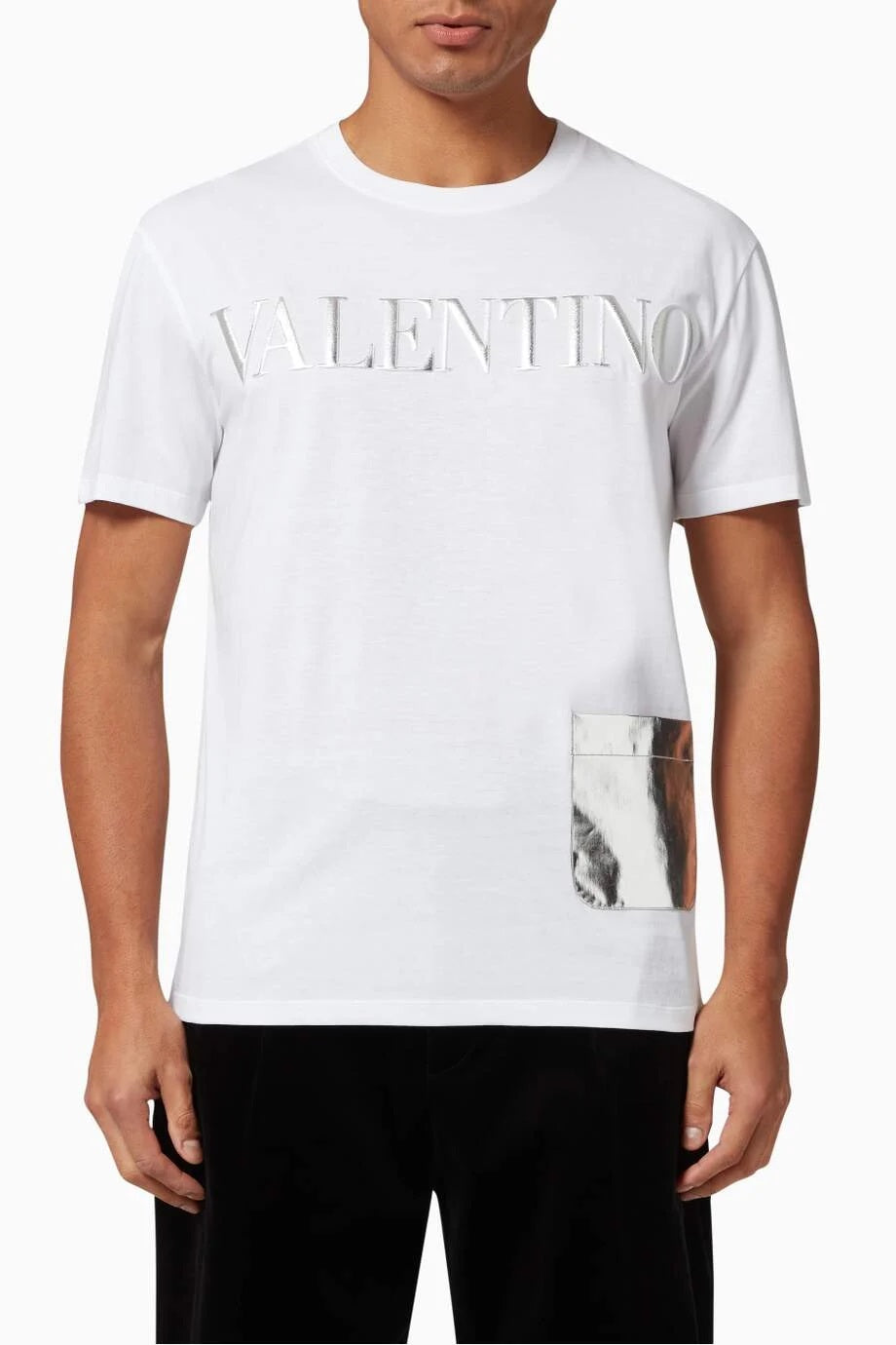 VLTN T-SHIRT WITH METALLIC SILVER POCKET AND VLTN EMBOSSED - Styledistrict