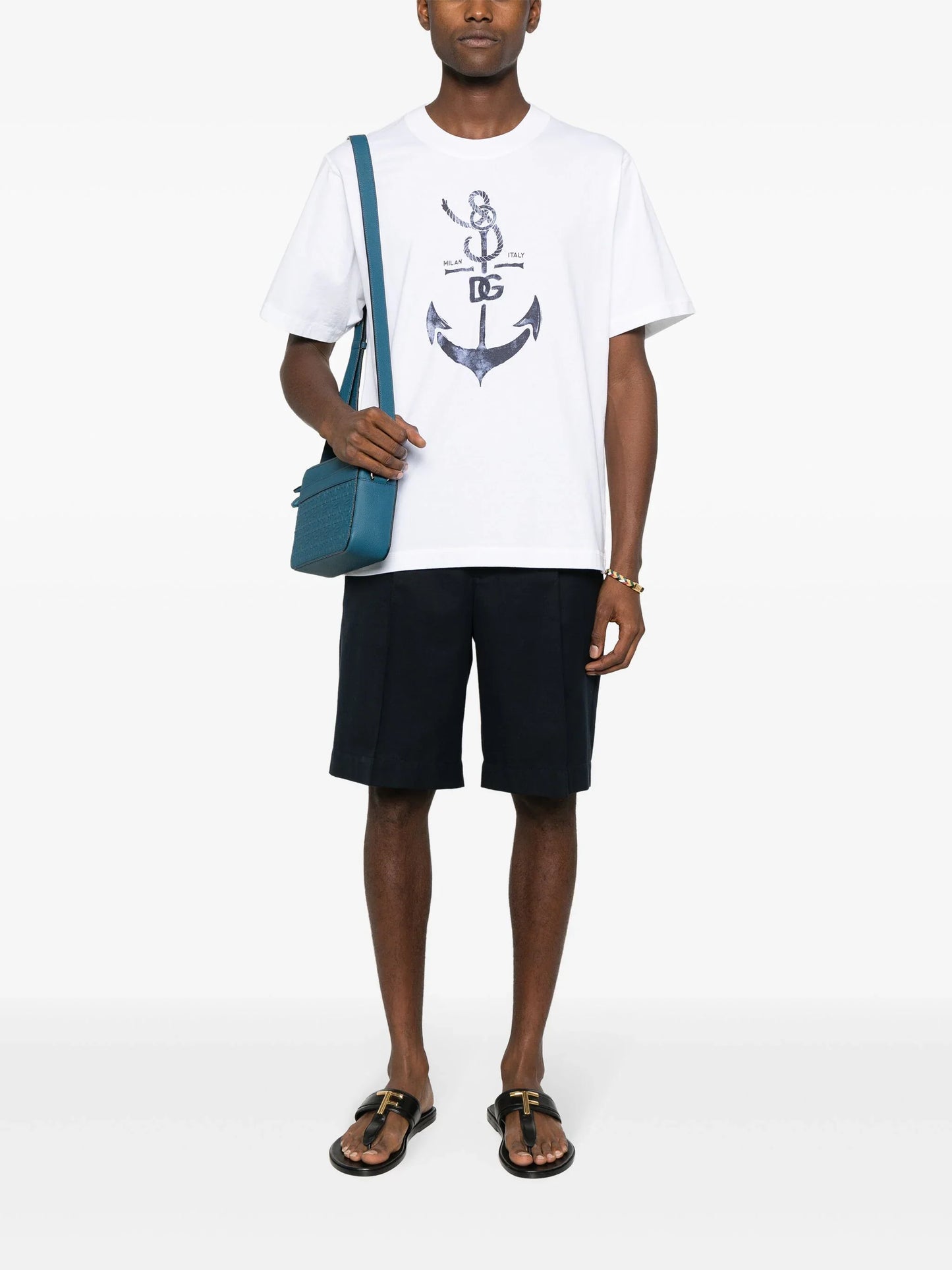 Anchor-print White Cotton T-shirt