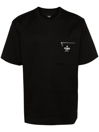 Black Cotton T-shirt with Pocket