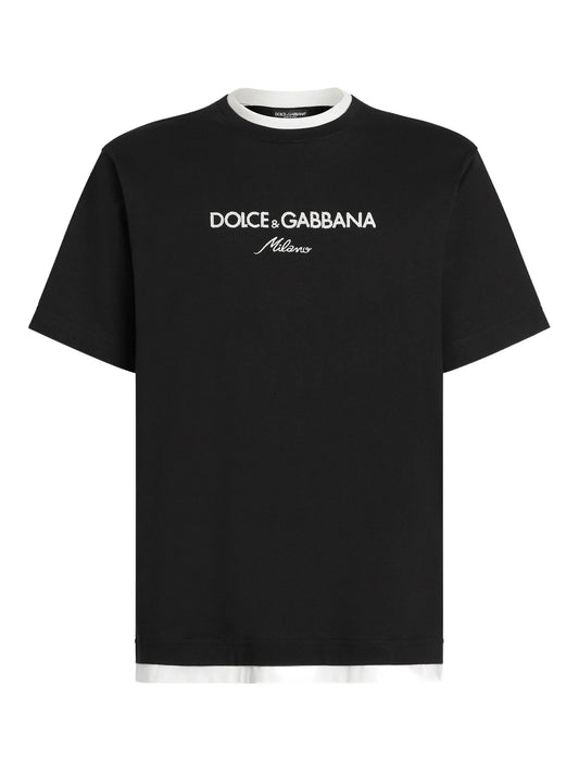 Logo-embroidered Black Cotton T-shirt