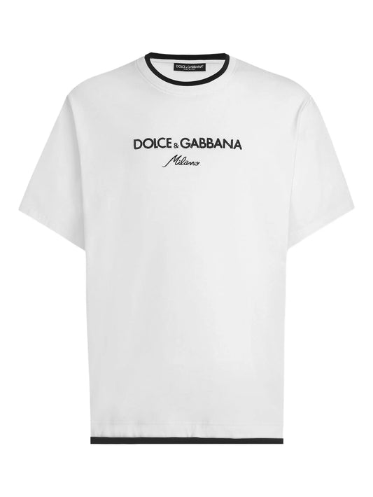 Logo-embroidered White Cotton T-shirt