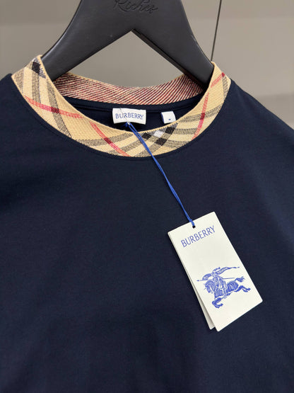 Check Trim Blue Cotton T-shirt
