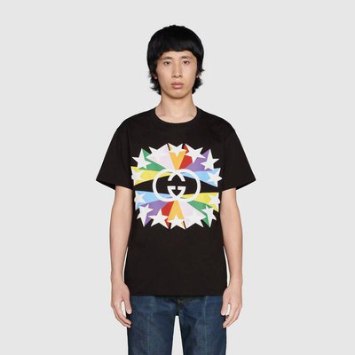 GUC Interlocking G Star Burst print Black T-shirt - Styledistrict