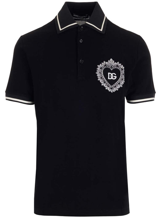 Black Polo Shirt with Logo Embroidery