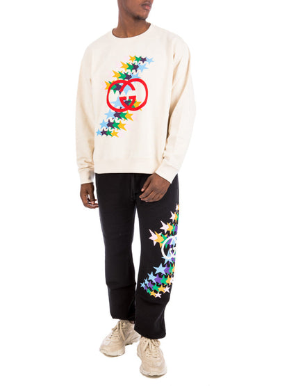 GUC Interlocking G Star Flash White Sweatshirt - Styledistrict