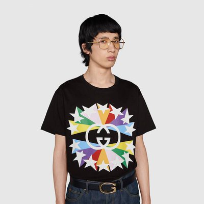 GUC Interlocking G Star Burst print Black T-shirt - Styledistrict