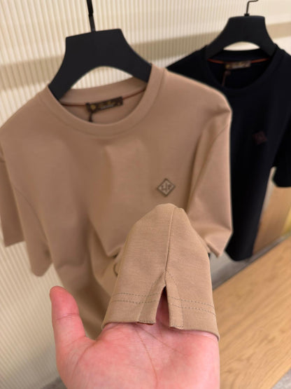 Black Cotton T-shirt with Logo Patch