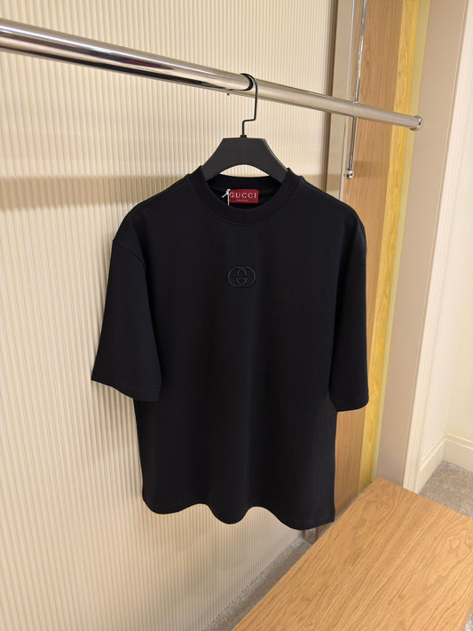Black Cotton Oversize T-shirt with GG Embroidery