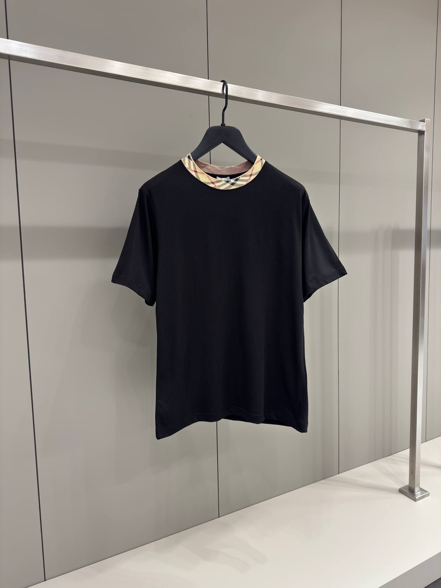 Check Trim Black Cotton T-shirt