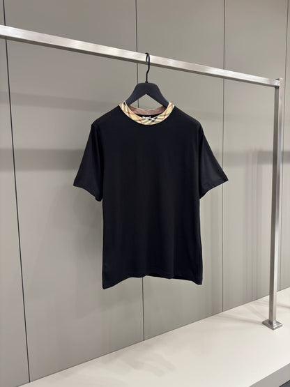 Check Trim Black Cotton T-shirt