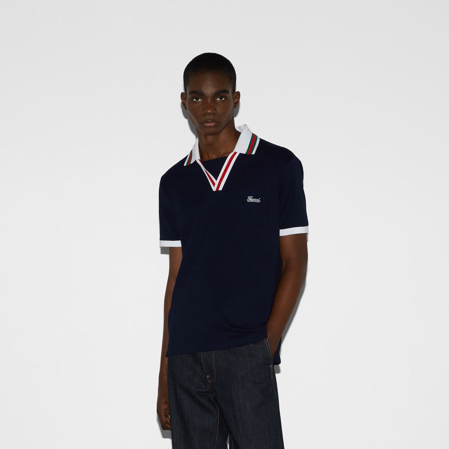 Dark Blue Cotton Pique Polo Shirt