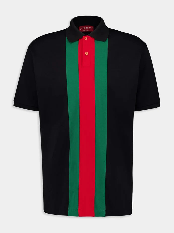 Black Cotton Poloshirt with Web