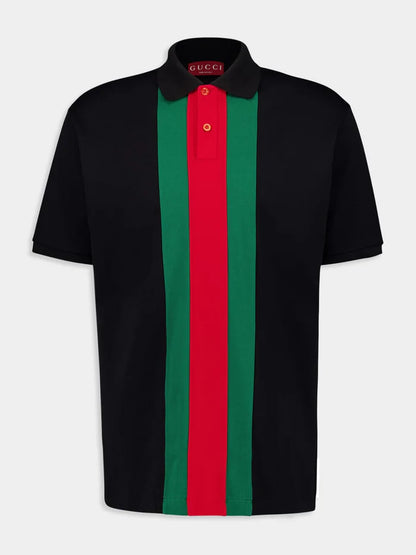 Black Cotton Poloshirt with Web
