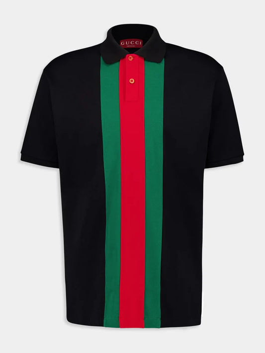Black Cotton Poloshirt with Web