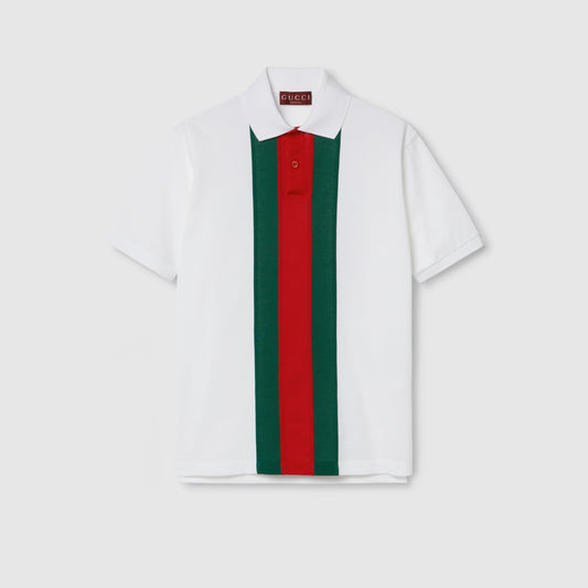 White Cotton Poloshirt with Web