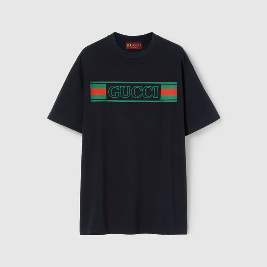 Printed Cotton Jersey Navy T-shirt