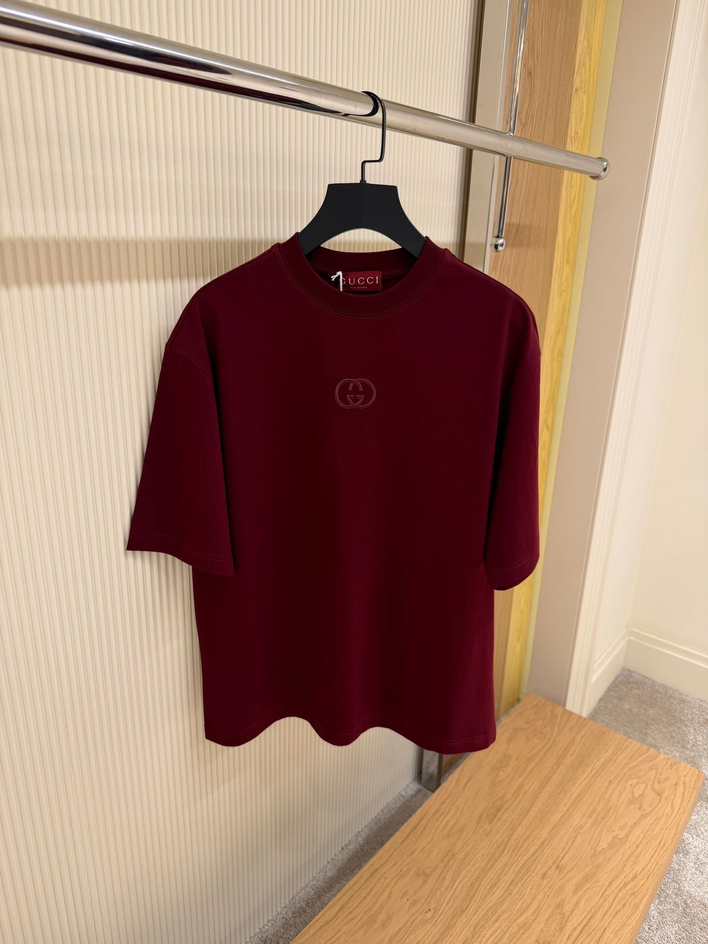 Burgundy Cotton Oversize T-shirt with GG Embroidery