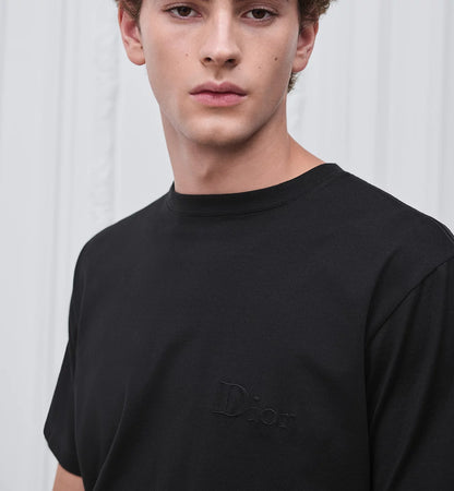 Relaxed fit Black T-shirt with Logo Embroidery
