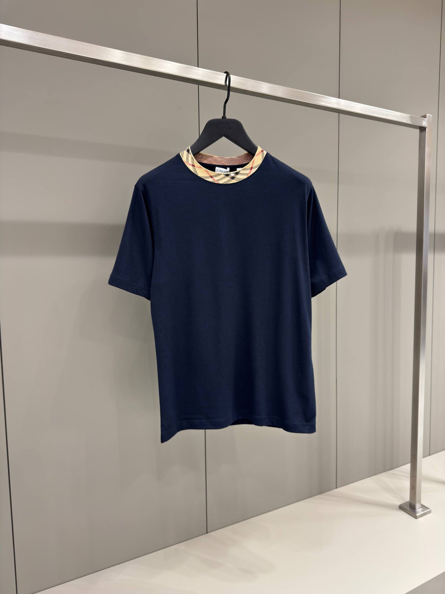 Check Trim Blue Cotton T-shirt