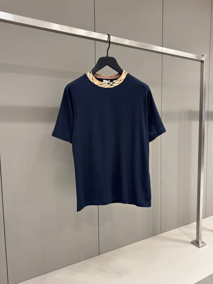 Check Trim Blue Cotton T-shirt