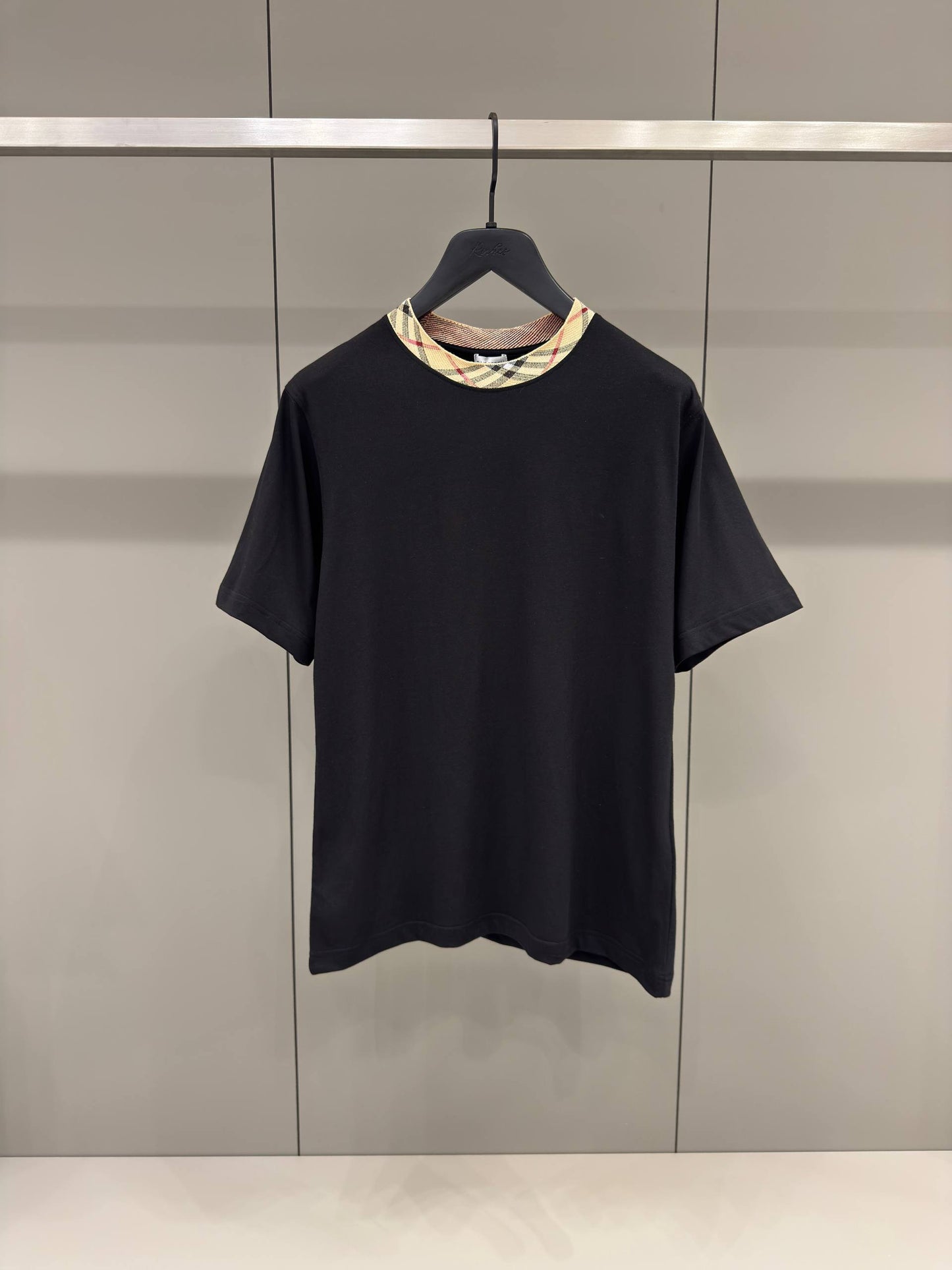 Check Trim Black Cotton T-shirt
